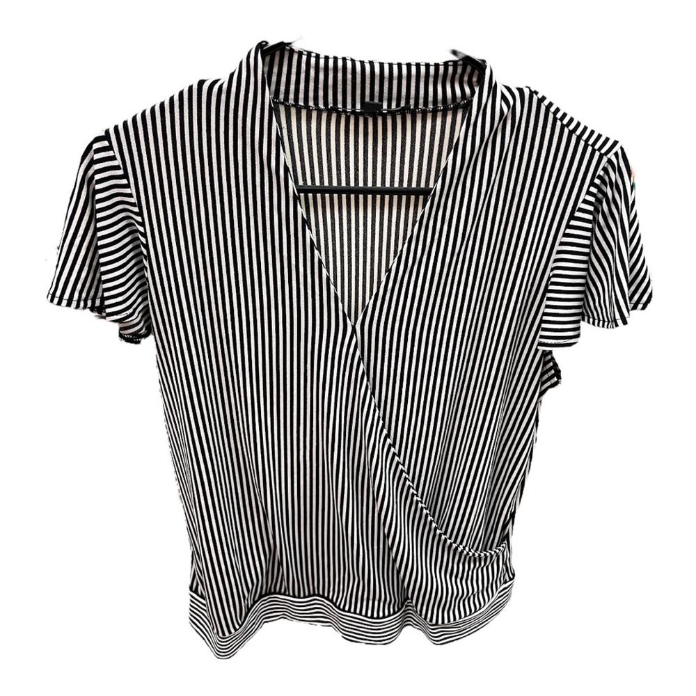 Adrianna Papell Black and White Striped Blouse